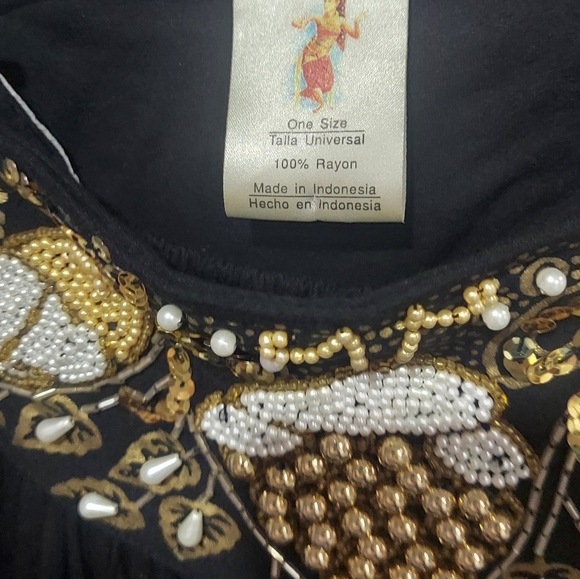 Vintage Bali Chic 2 Piece Embellished Gold Pearls Maxi Skirt Top Set OS - Picture 8 of 9